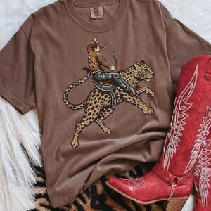 Western Cowboy Graphic Tee Rodeo Leopard Shirt